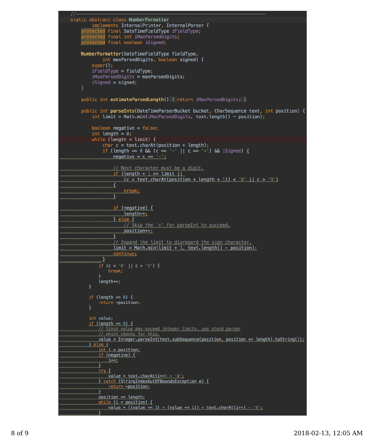 Form page 8: NumberFormatter#parseInto listing.