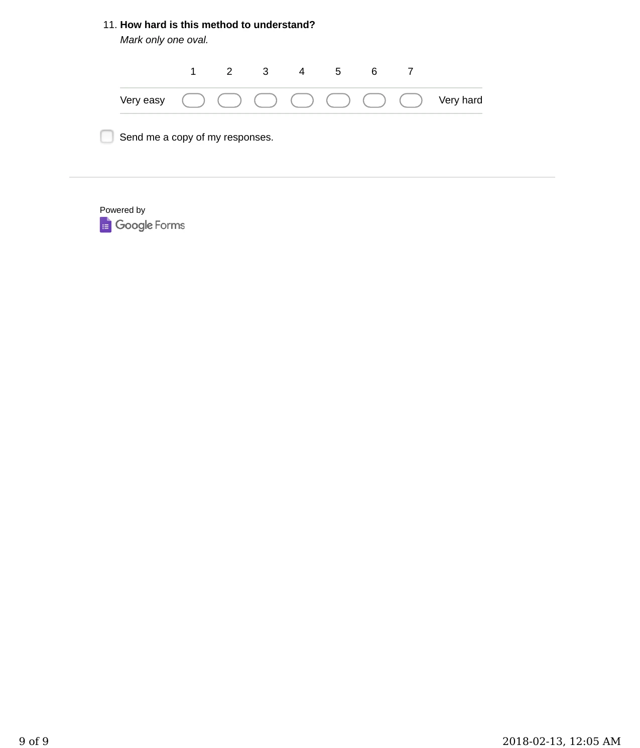 Form page 9: final Likert, submit footer.