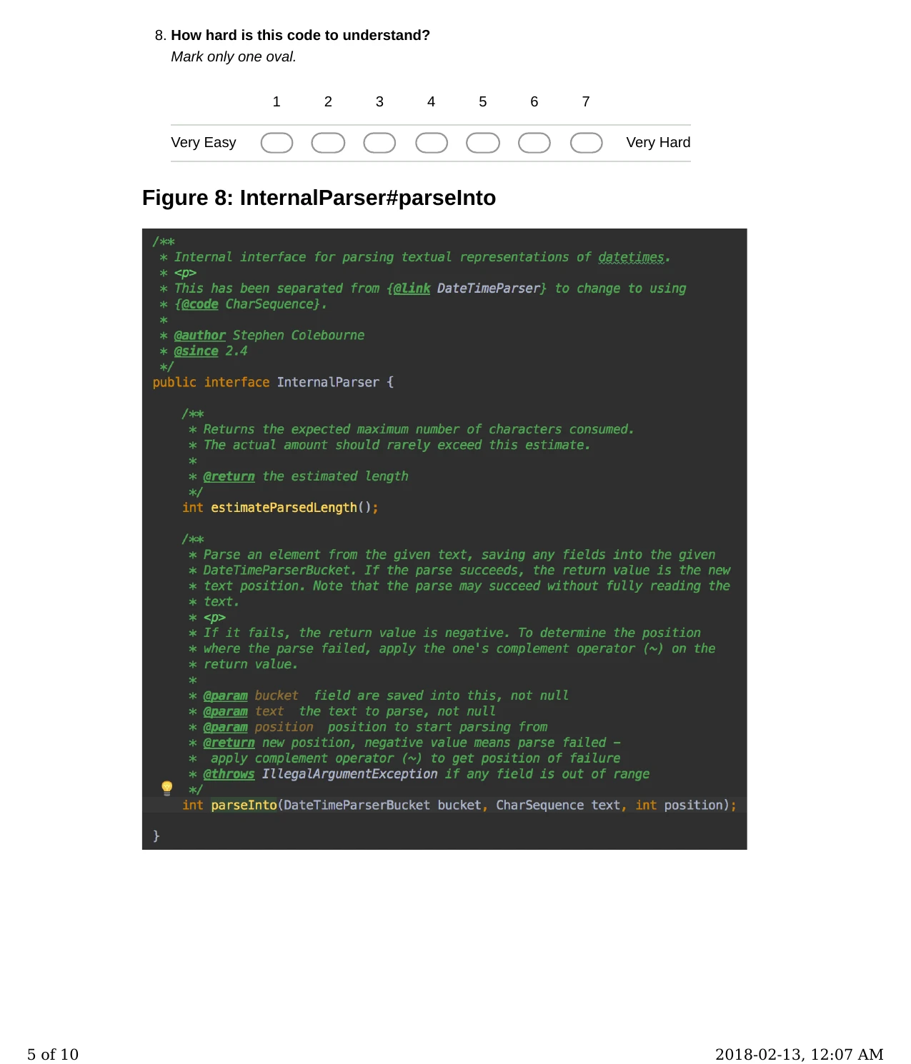 Form page 5: InternalParser interface.