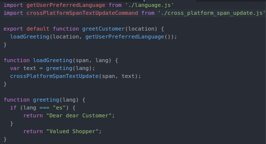 greeting.js: composed loadGreeting and helpers.